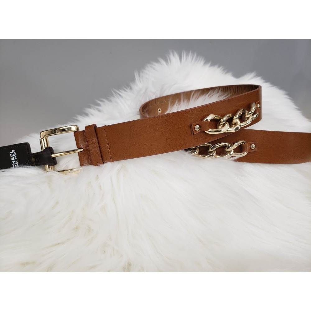 NEW Michael Kors BROWN Leather Gold Chain Belt Size Large
